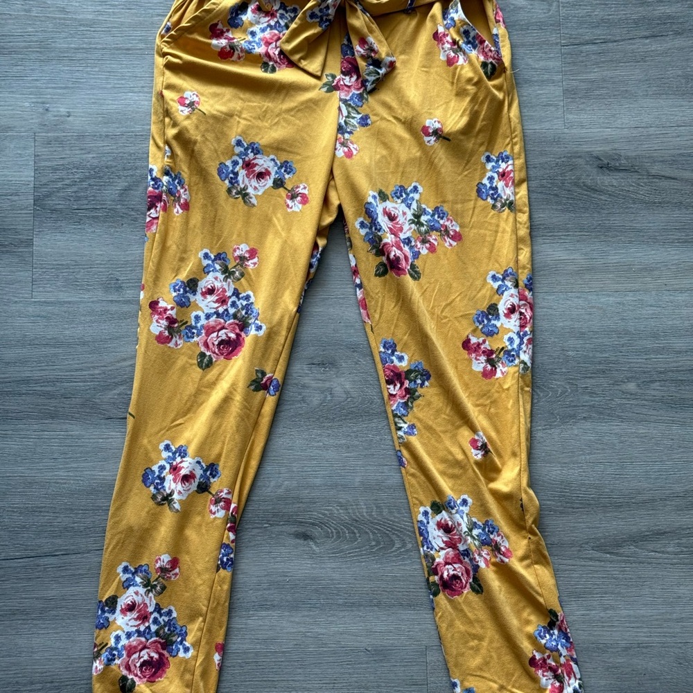 Floral Print Yellow Pants